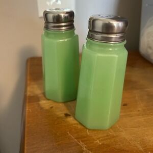 Green Glass Salt and Pepper Shakers